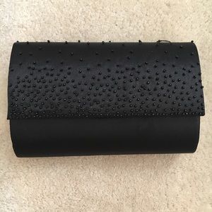 Vintage black satin beaded clutch